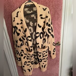 SHEIN Black and Tan Leopard Cardigan